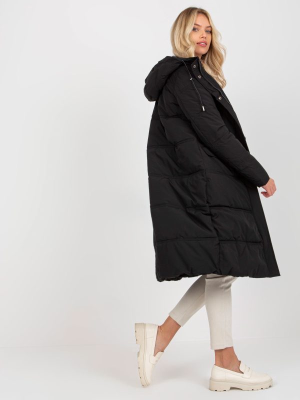 Wholesale Black long women's winter jacket with quilting