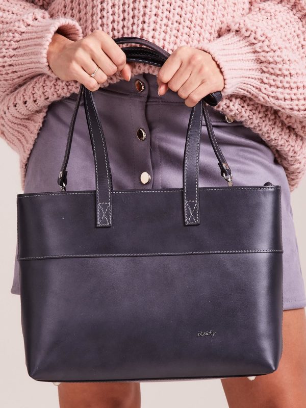 Wholesale Grey leather shopper bag