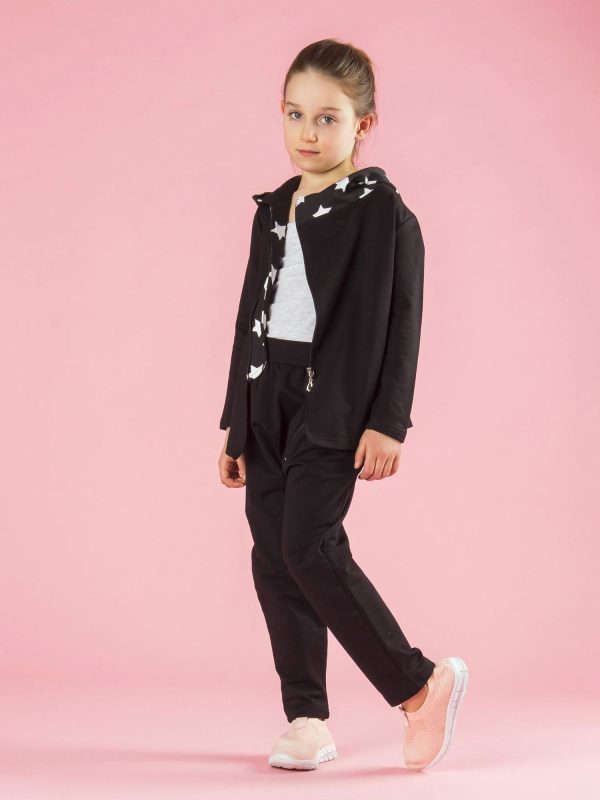 Wholesale Cotton Black Hooded Girls' Set