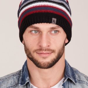 Wholesale Men's Black Winter Striped Hat