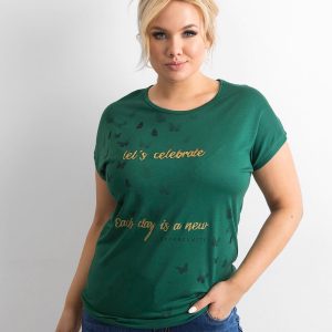 Wholesale Dark Green Plus Size Printed Women's T-Shirt