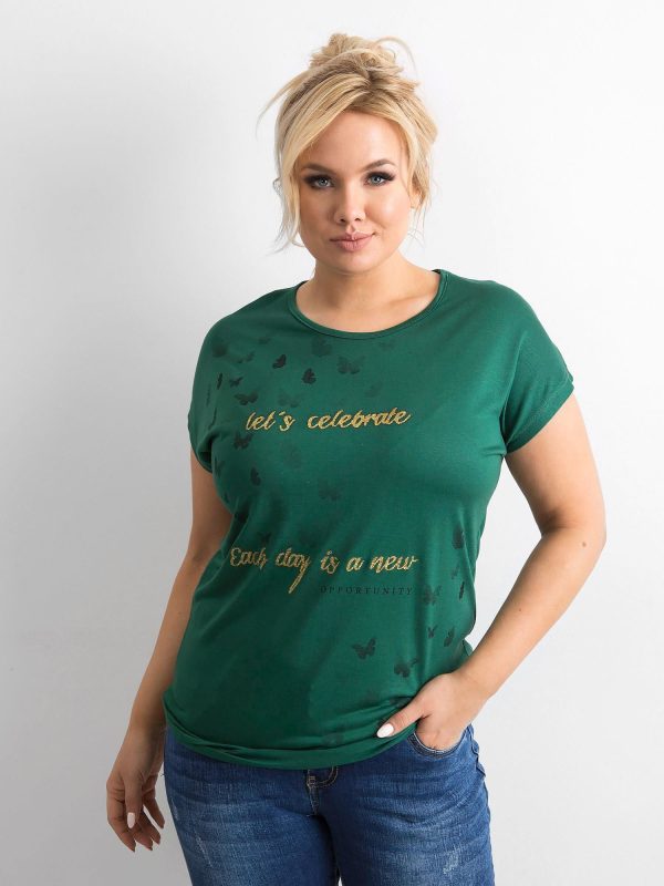 Wholesale Dark Green Plus Size Printed Women's T-Shirt