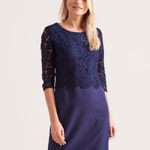 Wholesale Navy blue elegant dress with lace