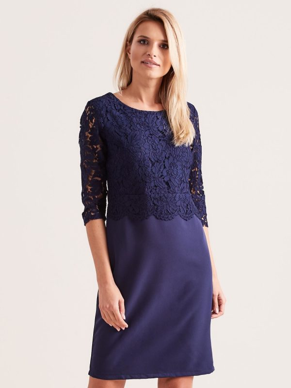 Wholesale Navy blue elegant dress with lace