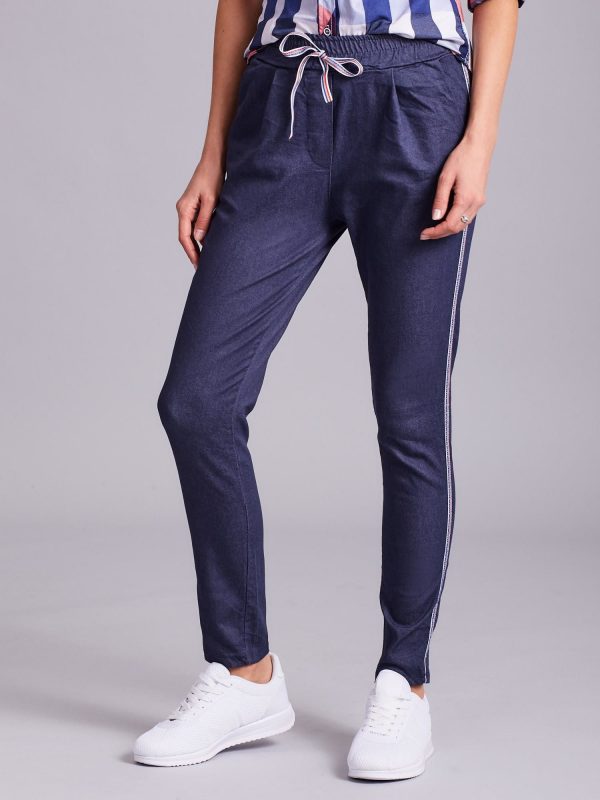 Wholesale Dark blue trousers with straps and stripes