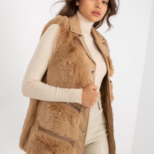 Wholesale Beige Women's Eco Leather Vest with Fur