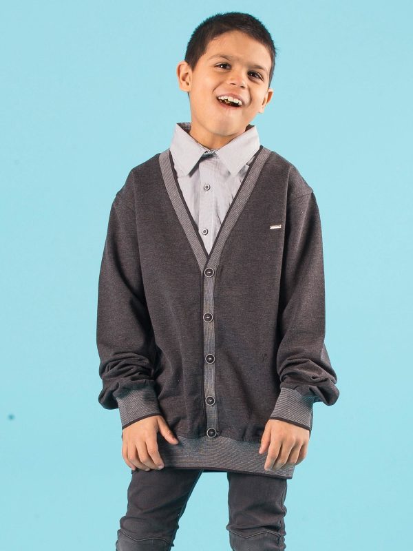 Wholesale Dark gray boy's sweatshirt with shirt