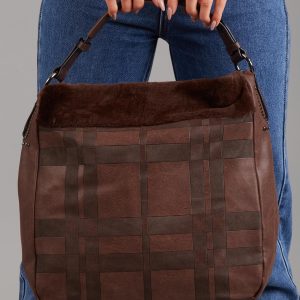 Wholesale Brown checkered bag with fur