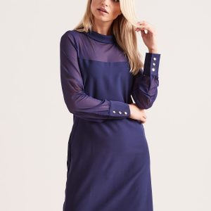 Wholesale Dress with stand-up collar navy blue