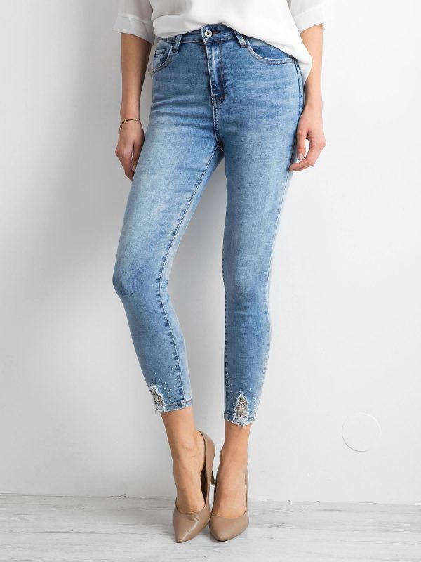 Wholesale Blue skinny jeans with appliques