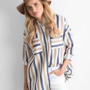 Wholesale Beige and white striped oversize shirt