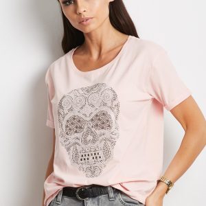 Wholesale T-shirt with jewellery skull light pink