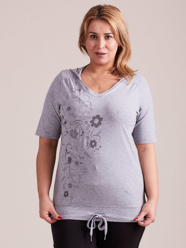 Wholesale Plus Size Grey Hoodie with Print