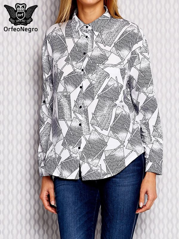 Wholesale Navy blue patterned shirt with roll-up sleeves