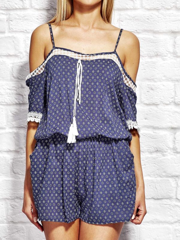 Wholesale Jumpsuit with fine patterns navy blue