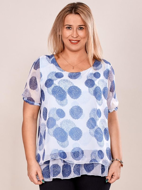 Wholesale Light blue mist blouse in colorful patterns PLUS SIZE