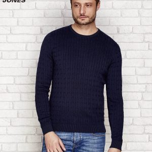 Wholesale Navy blue sweater for men in small braid pattern