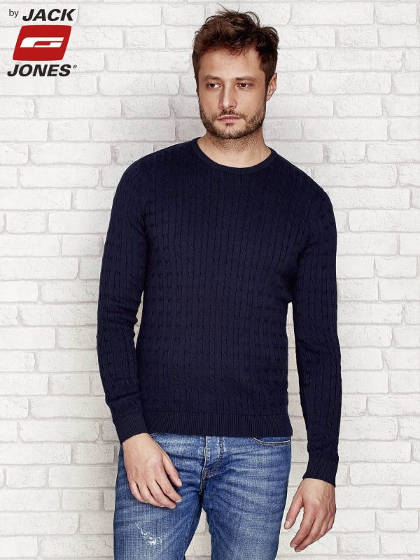 Wholesale Navy blue sweater for men in small braid pattern