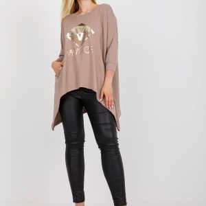 Wholesale Dark beige plus size blouse with pockets