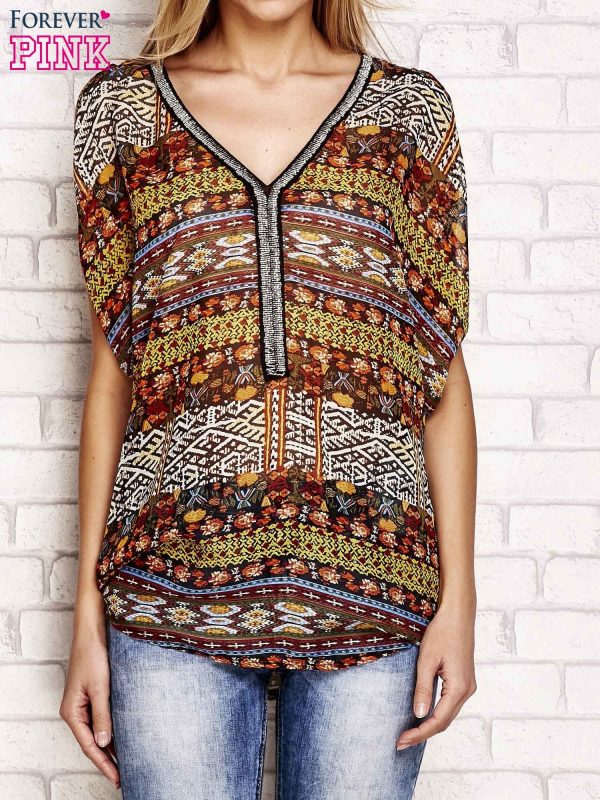 Wholesale Orange Patterned Blouse