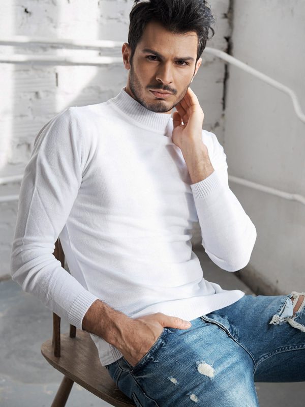 Wholesale White Men's Turtleneck Sweater