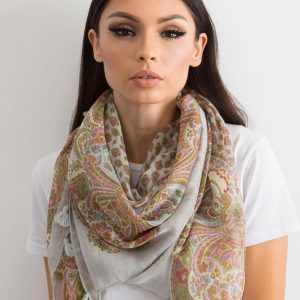 Wholesale Light grey scarf with print and fringes