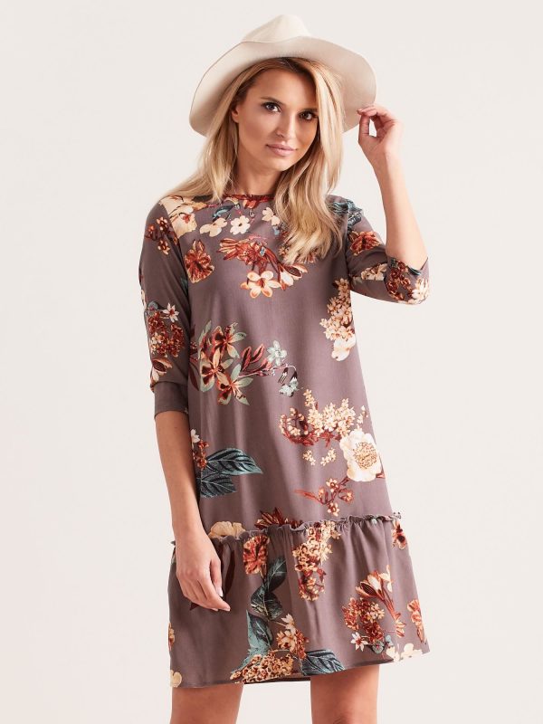 Wholesale Grey floral floral dress with flounce