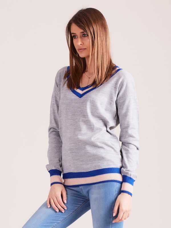 Wholesale Grey light V-neck sweater