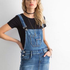 Wholesale Blue denim skirt with suspenders