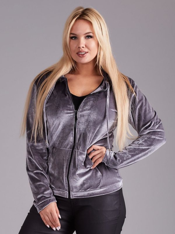 Wholesale Gray Velvet Plus Size Hoodie