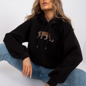 Wholesale Peggy Black Sweatshirt with Hoodie and Long Sleeve