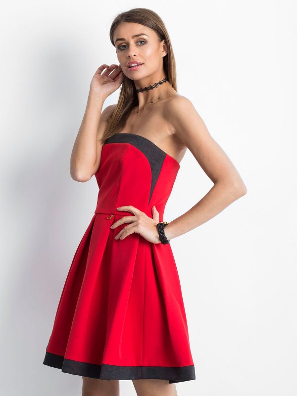 Wholesale Red dress with contrasting hem