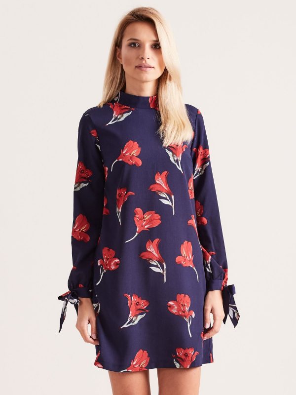 Wholesale Navy Blue Floral Mini Dress