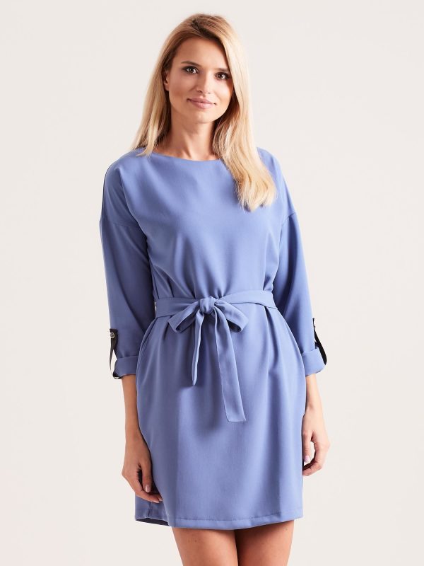 Wholesale Blue women's dress with belt