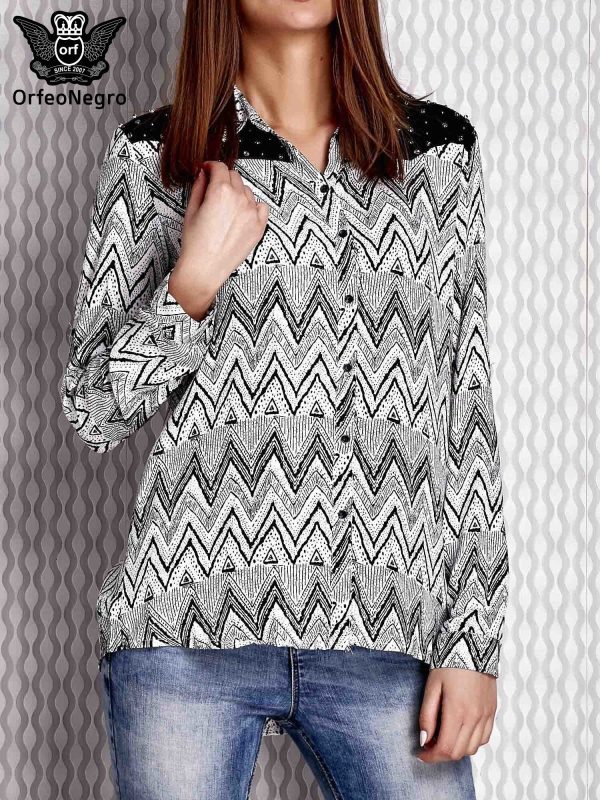 Wholesale Black and white blouse with patterns