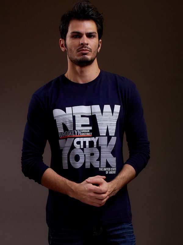 Wholesale Men's blouse with inscription NEW YORK CITY navy blue