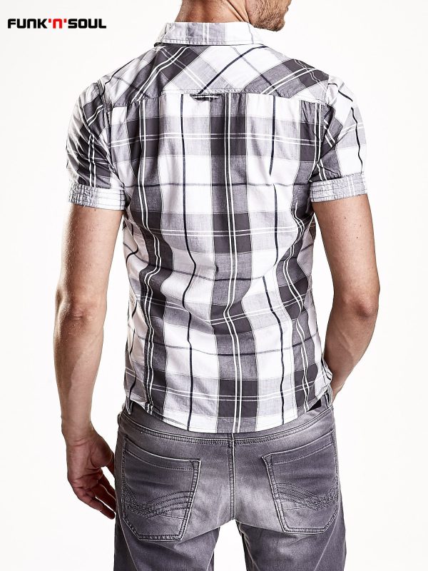 Wholesale Grey Shirt Men's Checkered Pattern Funk n Soul