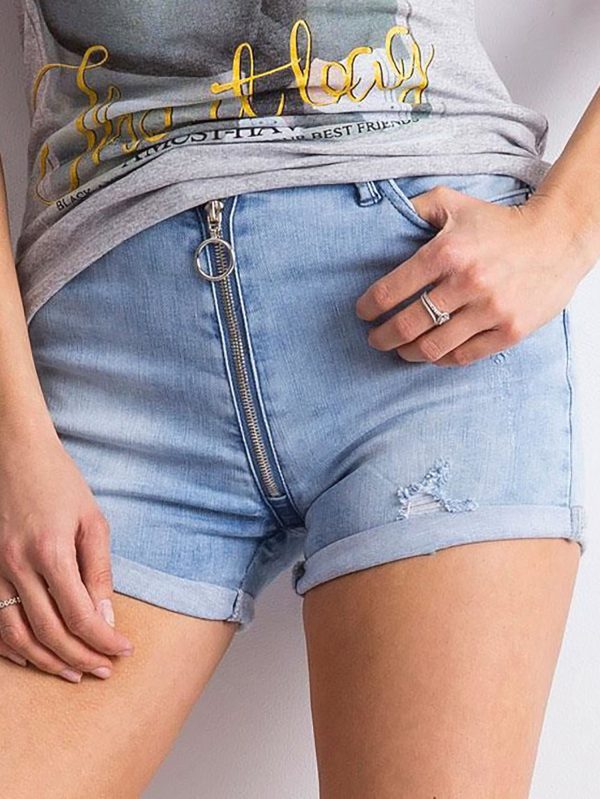 Wholesale Denim shorts with abrasions blue