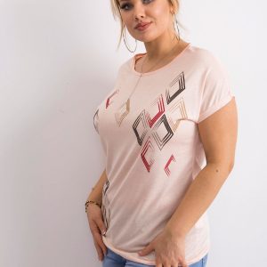 Wholesale Pale pink T-shirt with geometric motif PLUS SIZE