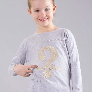 Wholesale Gray girl blouse with appliqué and pearls