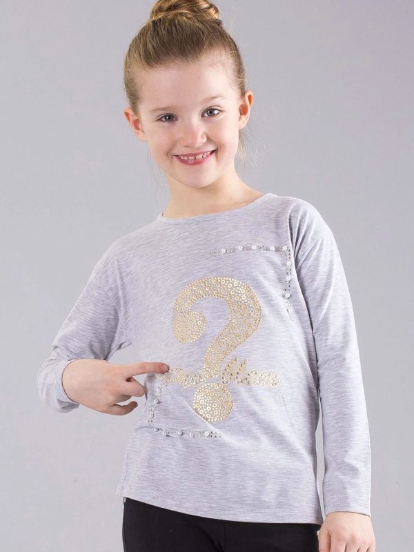 Wholesale Gray girl blouse with appliqué and pearls