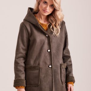 Wholesale Khaki Hooded Sheepskin