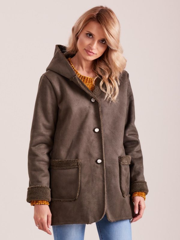 Wholesale Khaki Hooded Sheepskin