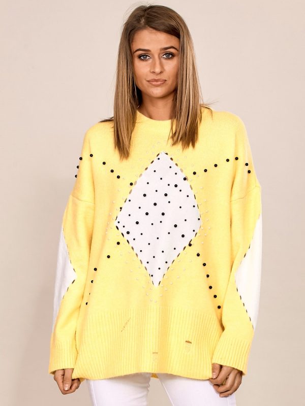 Wholesale Yellow oversized sweater with applique