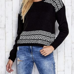 Wholesale Black sweater with geometric weaves