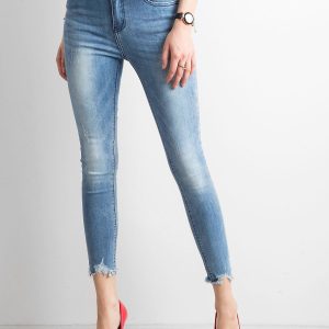 Wholesale Blue skinny jeans with frayed legs