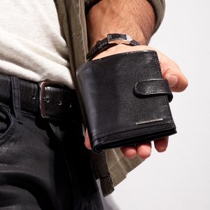 Wholesale Black Fastened Leather Wallet For Man