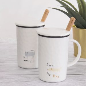 Wholesale Mug with lid and teaspoon white