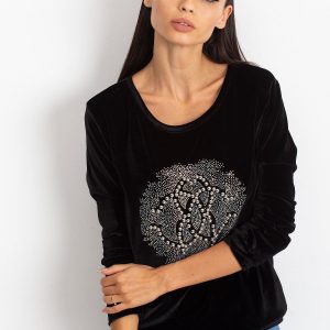 Wholesale Black velvet sweatshirt for women with applique