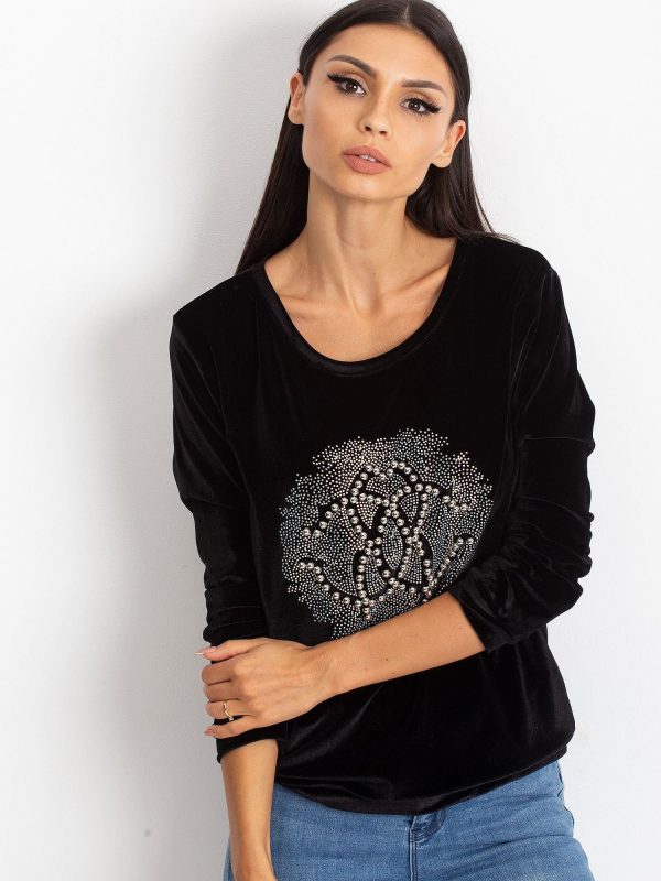 Wholesale Black velvet sweatshirt for women with applique